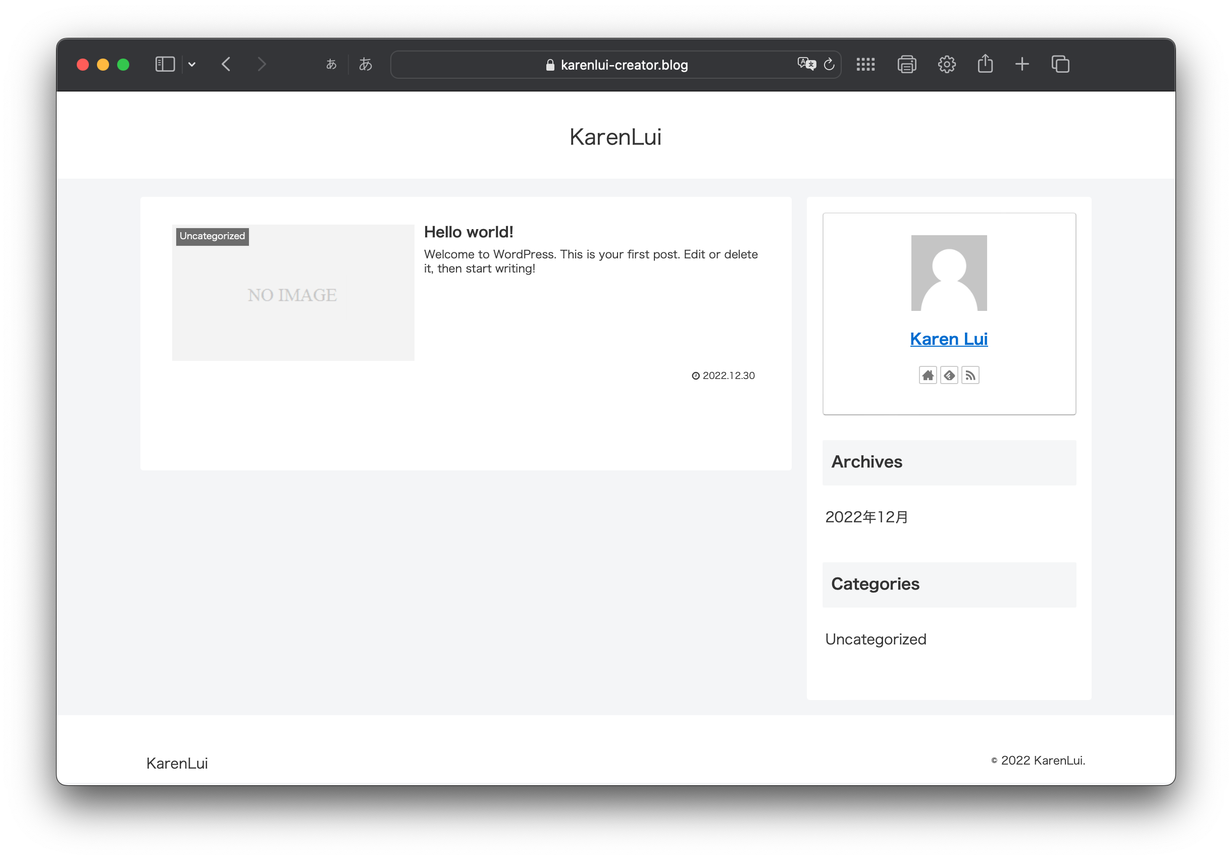 ブログ開設直後のホームページ